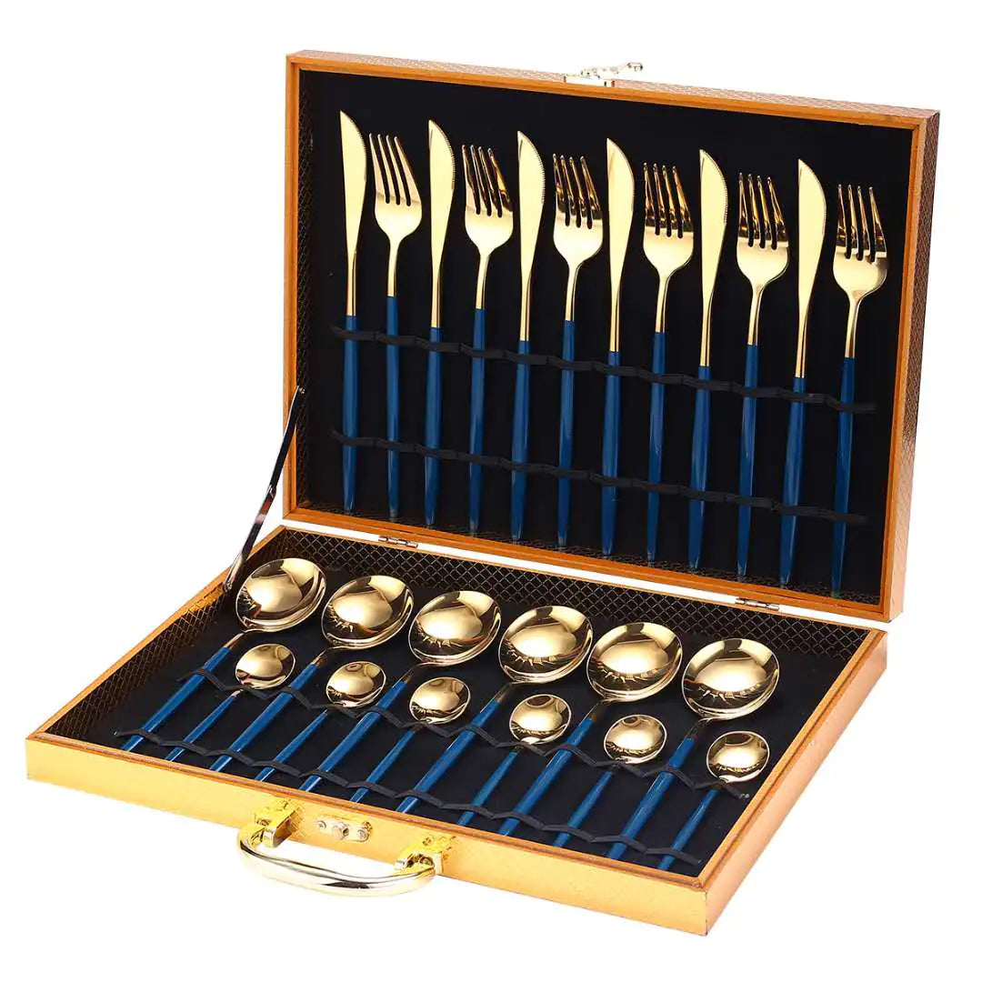 Gold Dinnerware Set, Stainless Steel, 24pcs