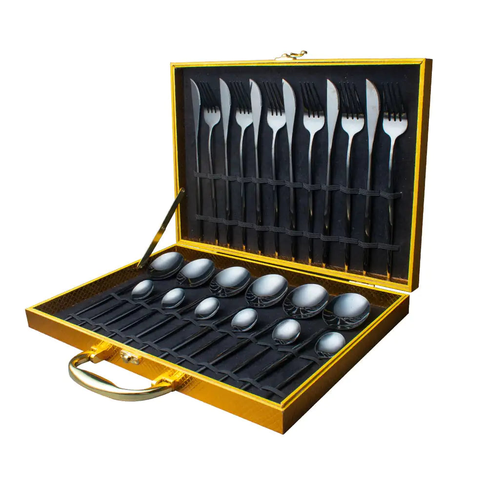 Gold Dinnerware Set, Stainless Steel, 24pcs