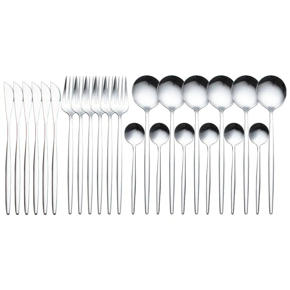 Gold Dinnerware Set, Stainless Steel, 24pcs