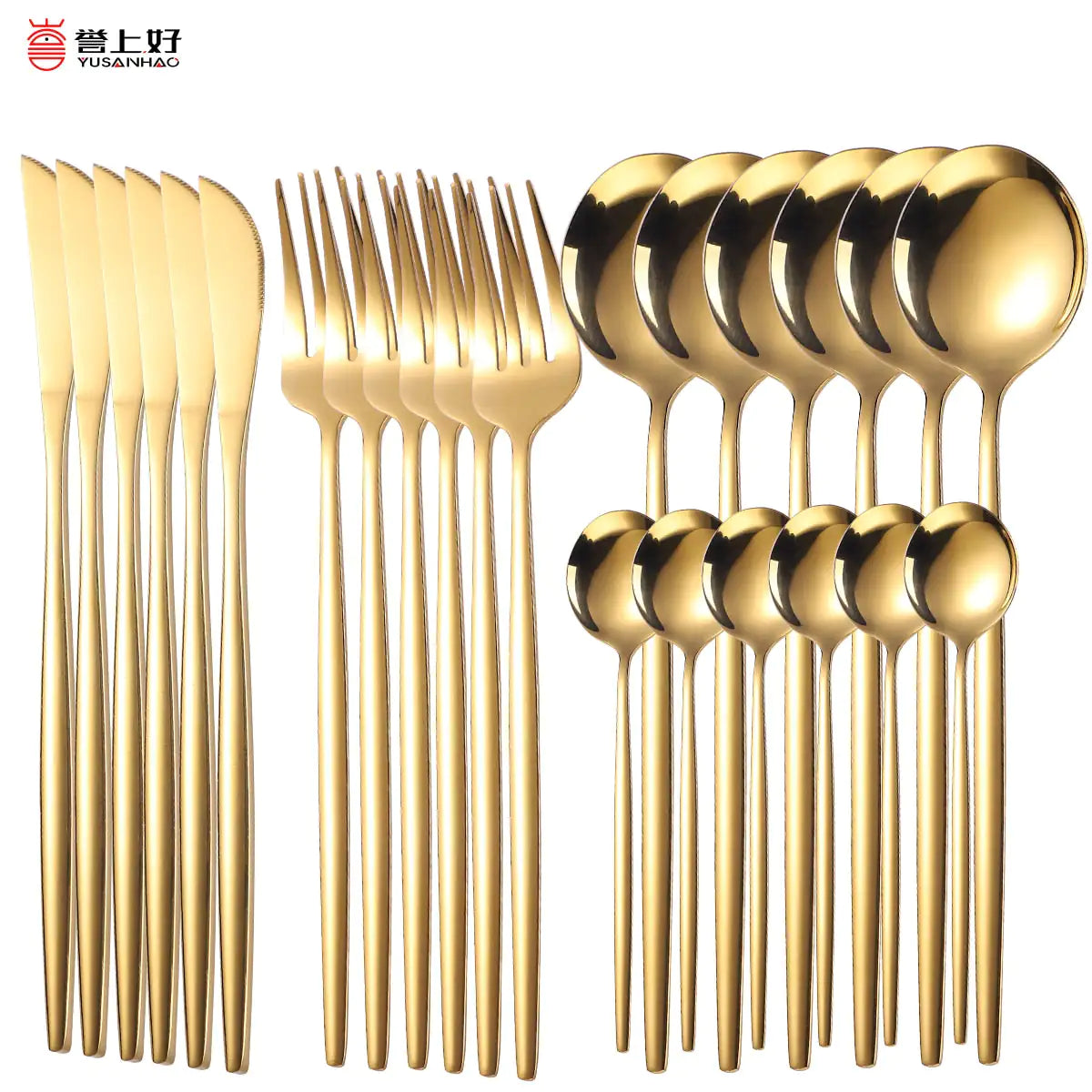 Gold Dinnerware Set, Stainless Steel, 24pcs