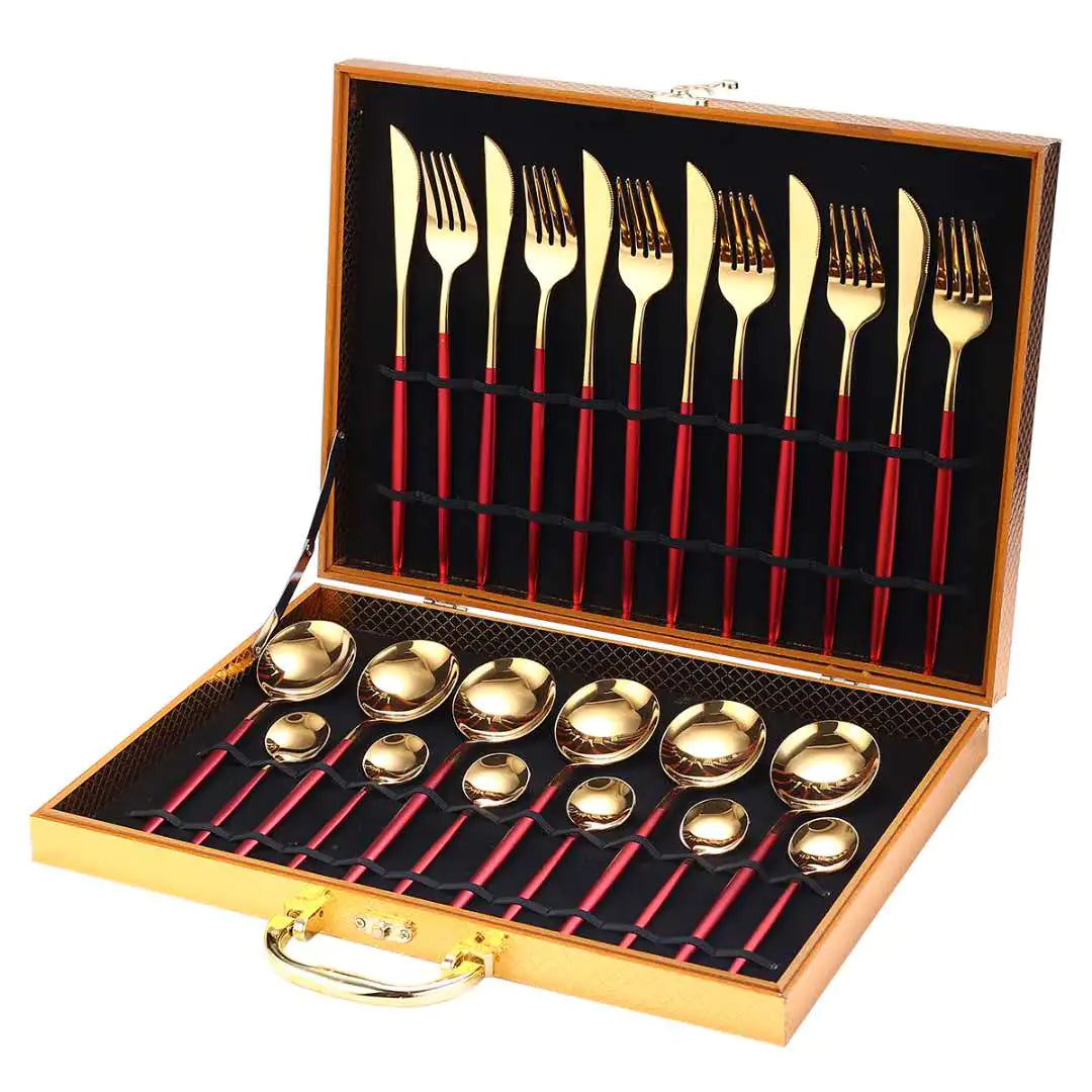 Gold Dinnerware Set, Stainless Steel, 24pcs