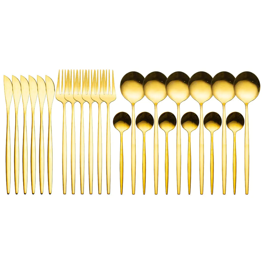 Gold Dinnerware Set, Stainless Steel, 24pcs