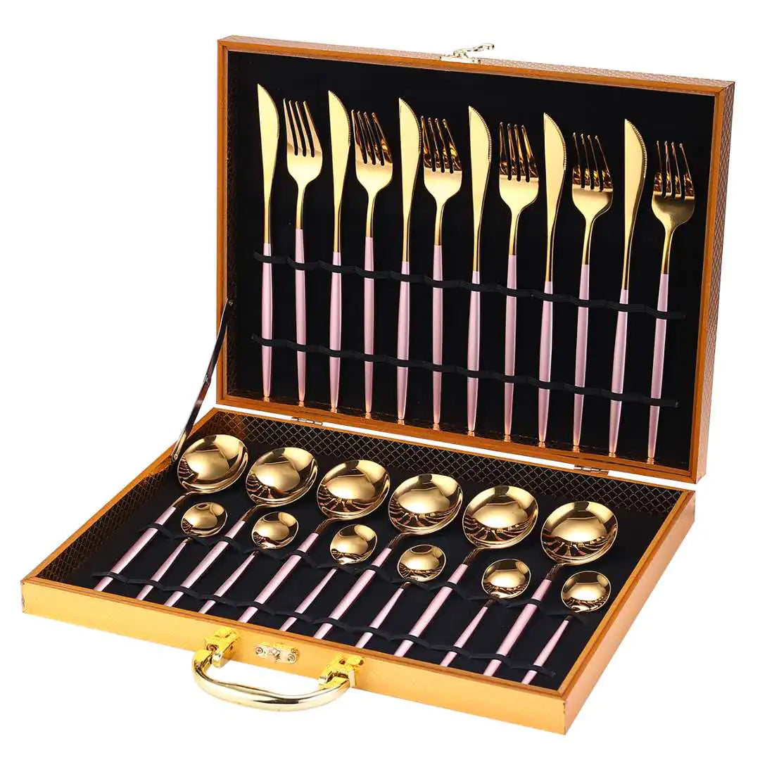 Gold Dinnerware Set, Stainless Steel, 24pcs