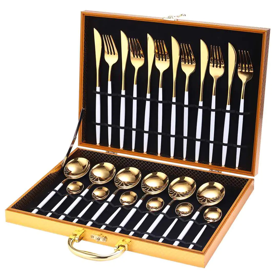 Gold Dinnerware Set, Stainless Steel, 24pcs