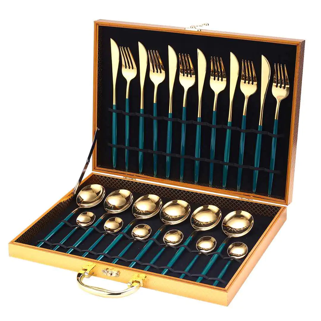 Gold Dinnerware Set, Stainless Steel, 24pcs