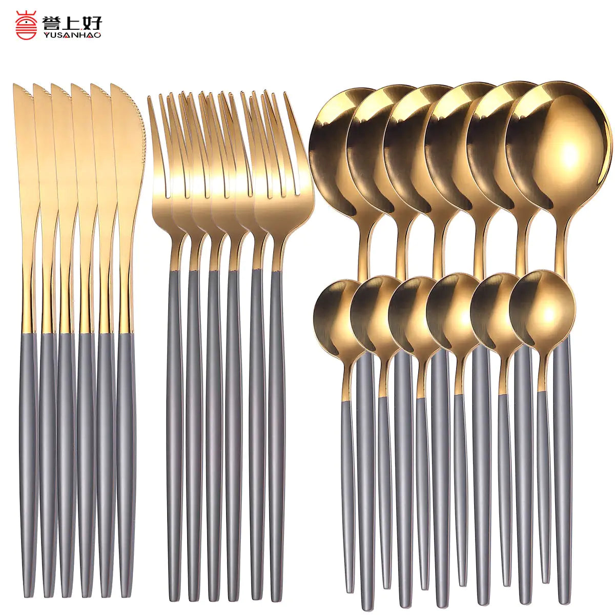 Gold Dinnerware Set, Stainless Steel, 24pcs