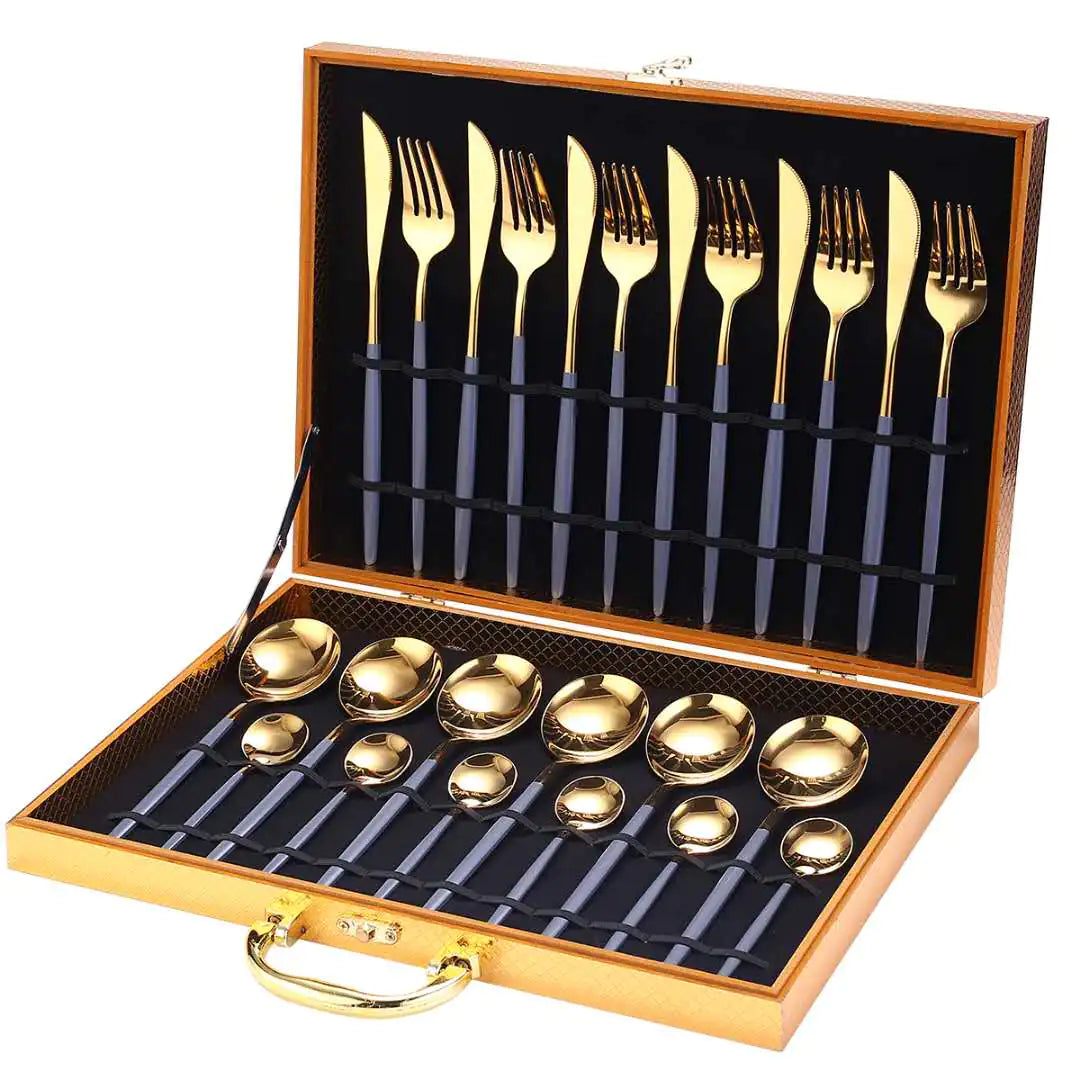 Gold Dinnerware Set, Stainless Steel, 24pcs