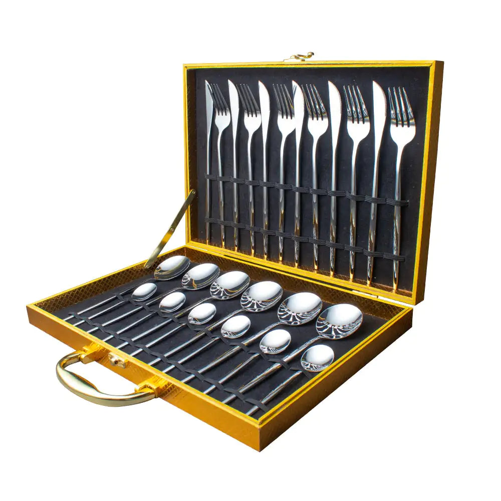 Gold Dinnerware Set, Stainless Steel, 24pcs