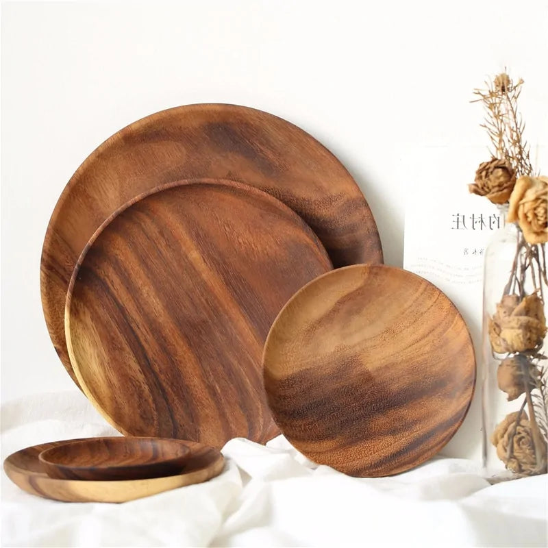 Acacia Wood Round Plate Set