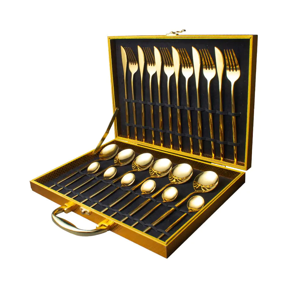 Gold Dinnerware Set, Stainless Steel, 24pcs